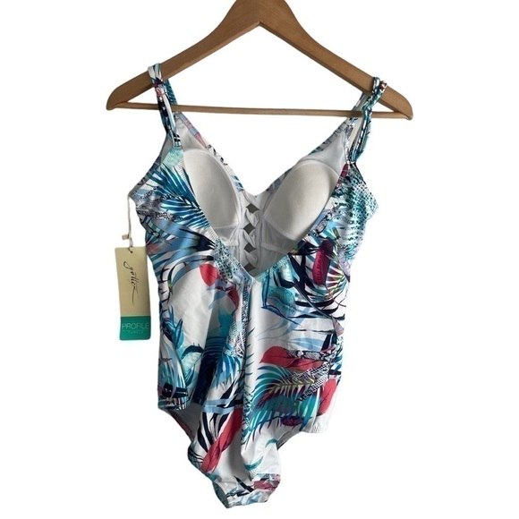 Profile by Gottex White Blue Floral Cut Out One Piece 14 Swimsuit - Picture 2 of 7